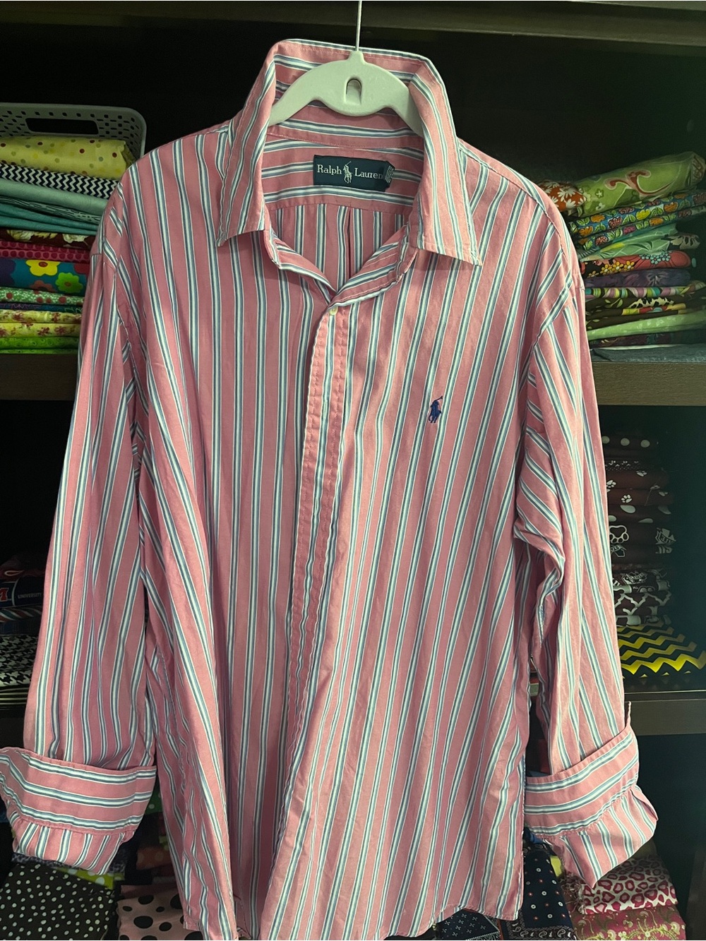 Ralph Lauren Pink, White & Blue Striped Button-Down Shirt